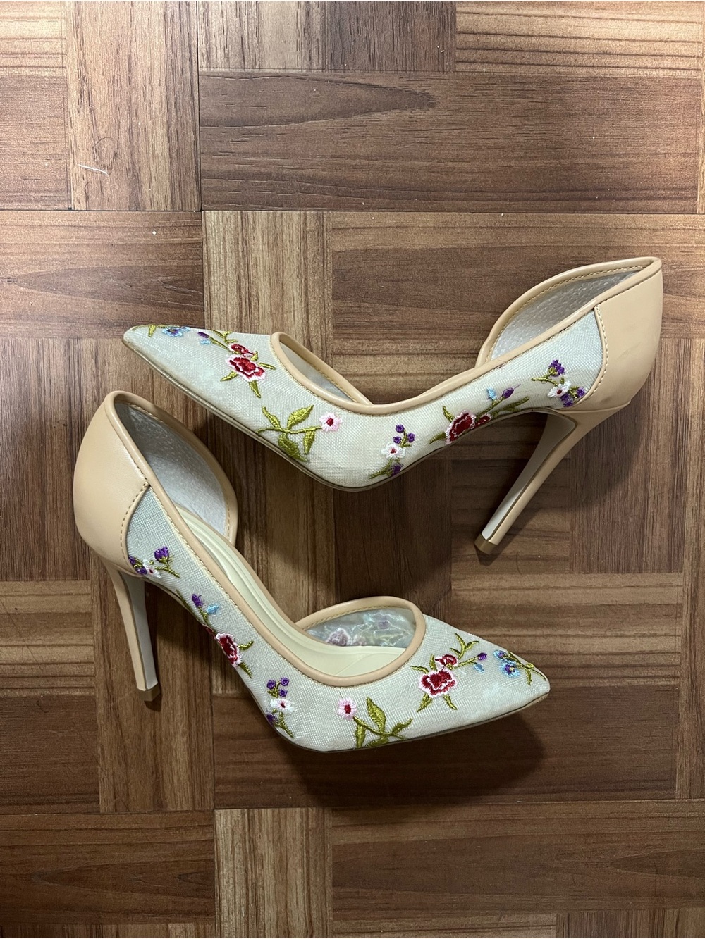 NWOT Jessica Simpson Prizma D'Orsay Pumps Floral Embroidered Mesh